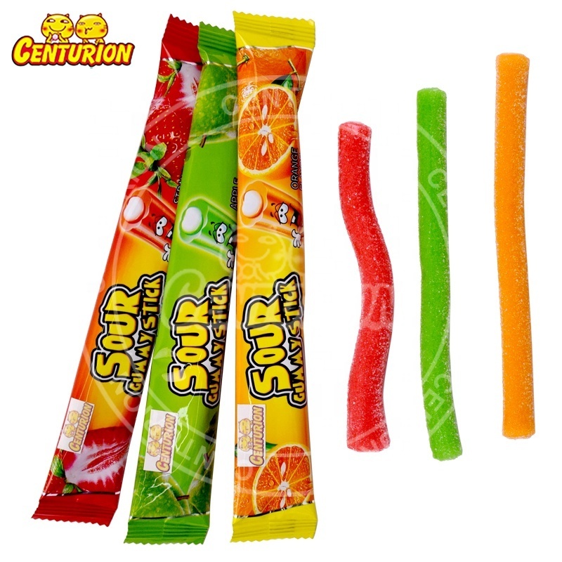 Halal chewy sour fruit jam filled strips colorful rainbow gummy candy