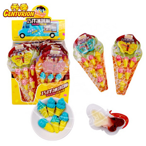 Asian snacks wholesale ice cream shape mixed soft gummy candy and butterfly shape chocolate jam sweets