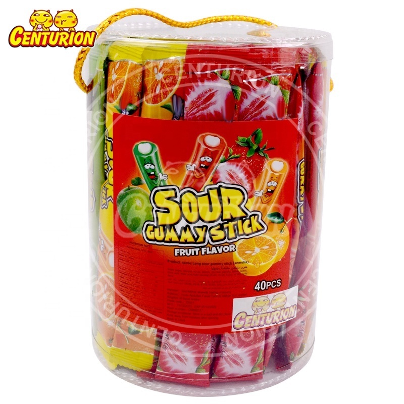 Halal chewy sour fruit jam filled strips colorful rainbow gummy candy