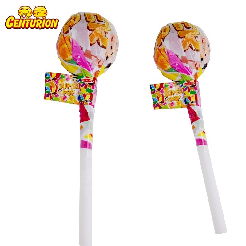 Wholesale inside halal multicolour mini fruit flavour stick lollipop candy giant plastic big bom lollipop toy