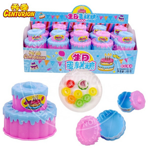 Wholesale fun halal double layer birthday cake shape fruit gummy candy for kids