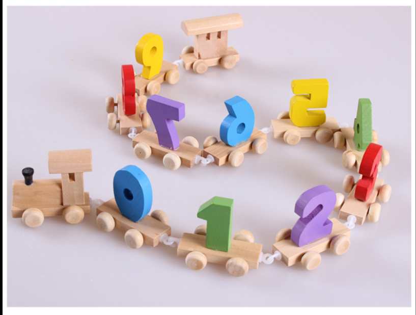 numeral cart pull wooden toy train for sale