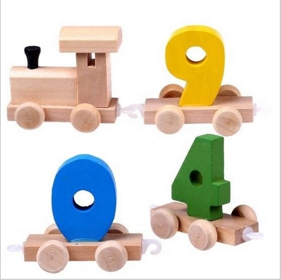 numeral cart pull wooden toy train for sale