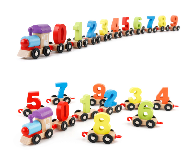 numeral cart pull wooden toy train for sale