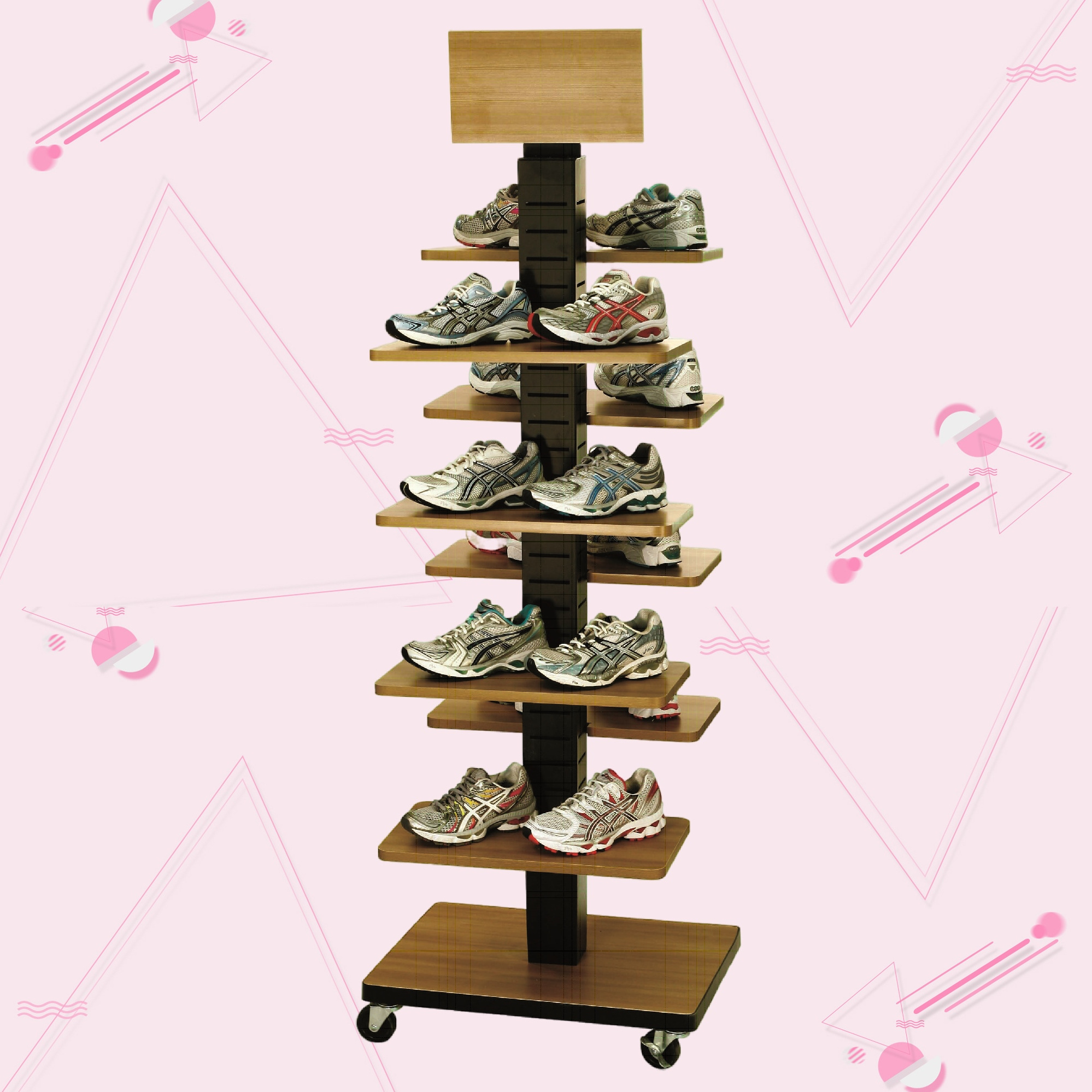 Custom H Shape Wooden Slatwall Display Stands Rack Floor Standing Clothing Shoes Retail Store MDF Display Shelf