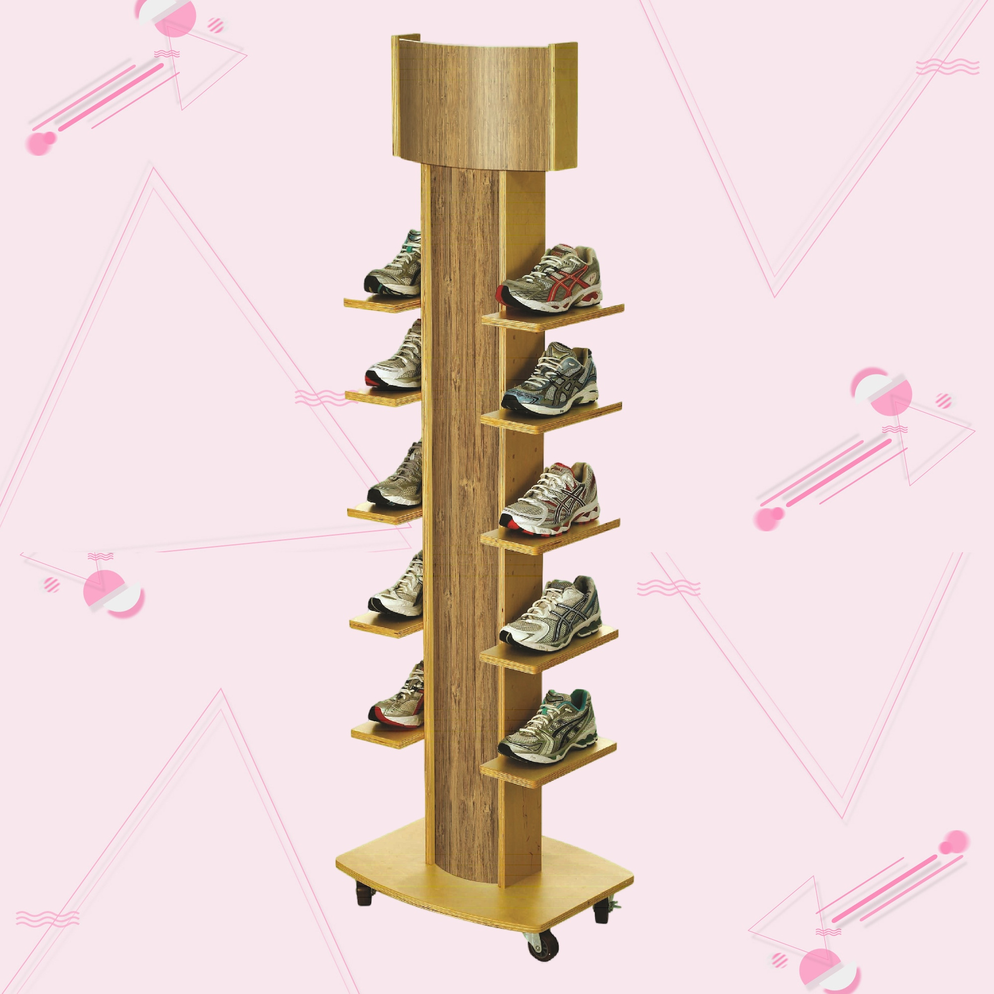 Custom H Shape Wooden Slatwall Display Stands Rack Floor Standing Clothing Shoes Retail Store MDF Display Shelf