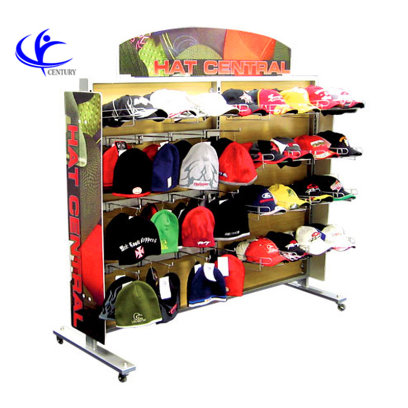 shoe rack Supermarket flooring 2 side  hat cap metal wire snack display rack with wheels shoe rack display shelf