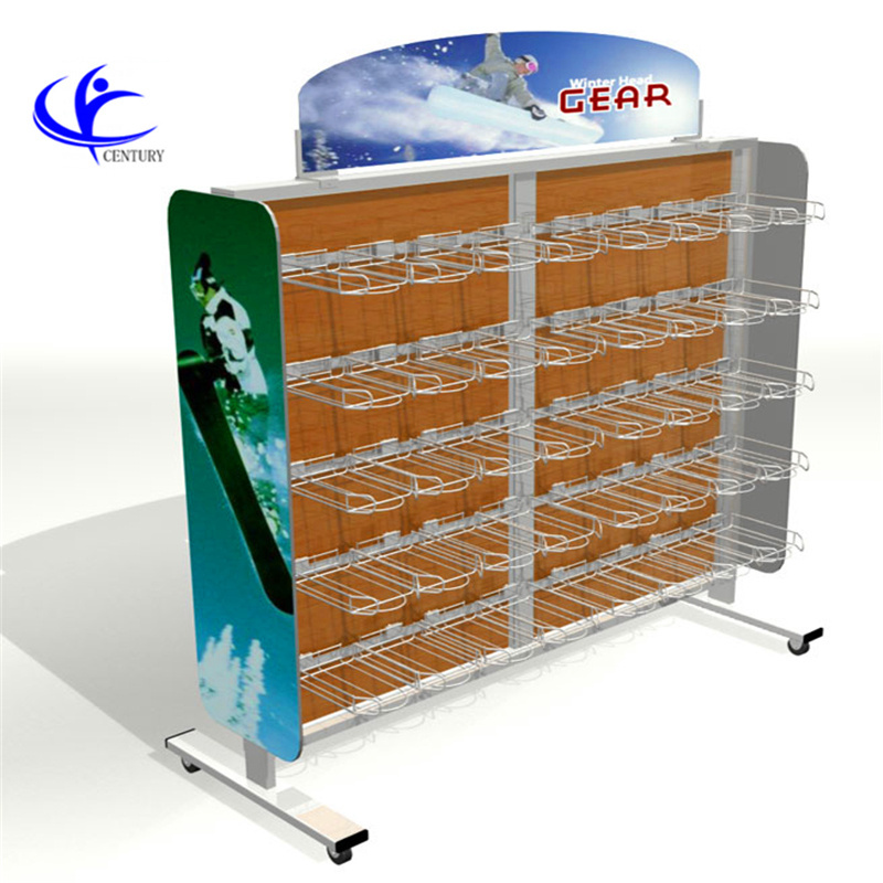 shoe rack Supermarket flooring 2 side  hat cap metal wire snack display rack with wheels shoe rack display shelf