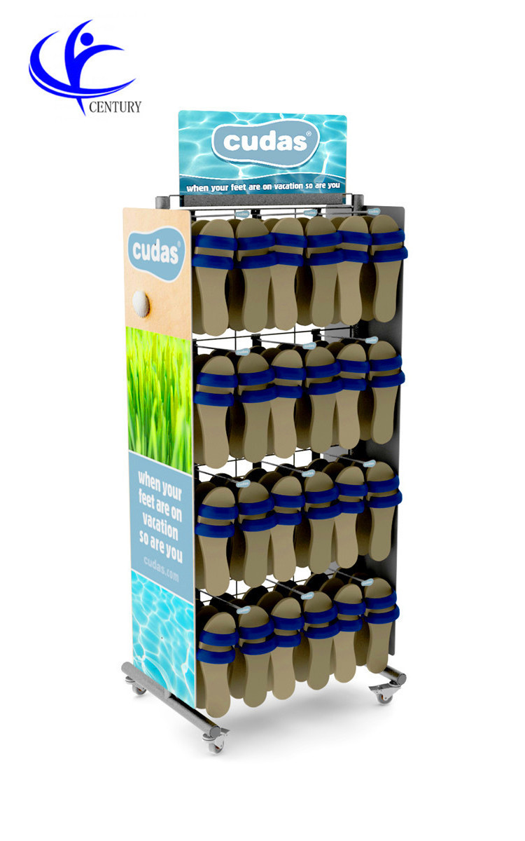 shoe rack Supermarket flooring 2 side  hat cap metal wire snack display rack with wheels shoe rack display shelf