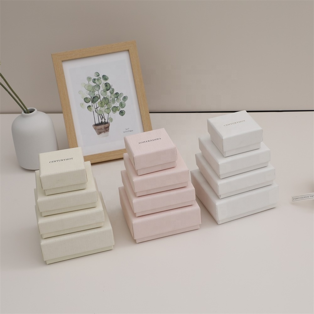 Wholesale 8*8cm Lid Box White Paper Cardboard Jewelry box  With Foam Inside  Necklace Bracelet Ring Earring Box With logo