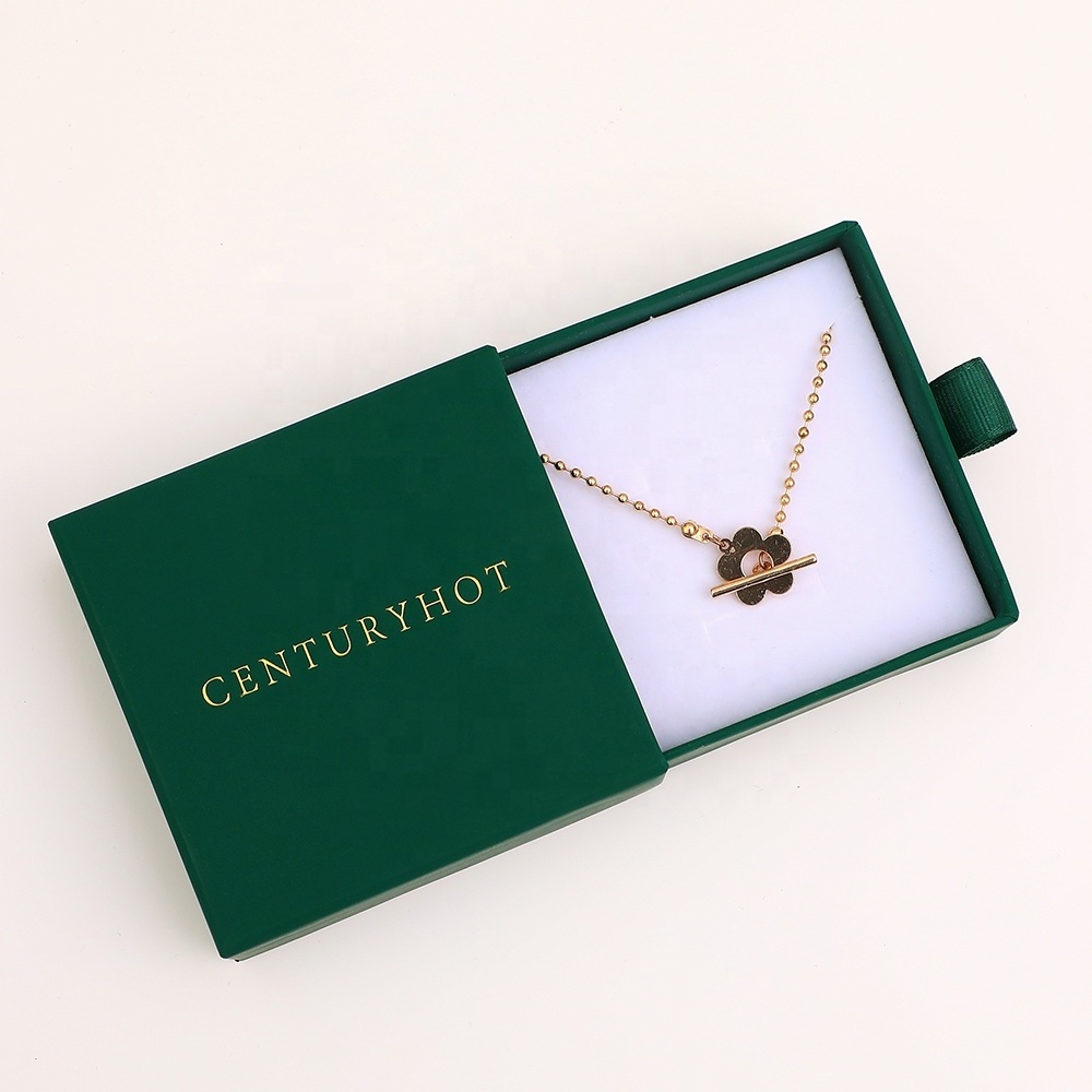 9*9cm Dark  Green  sliding Jewelry Box logo High quality Cardboard  Drawer necklace Boxes With Logo