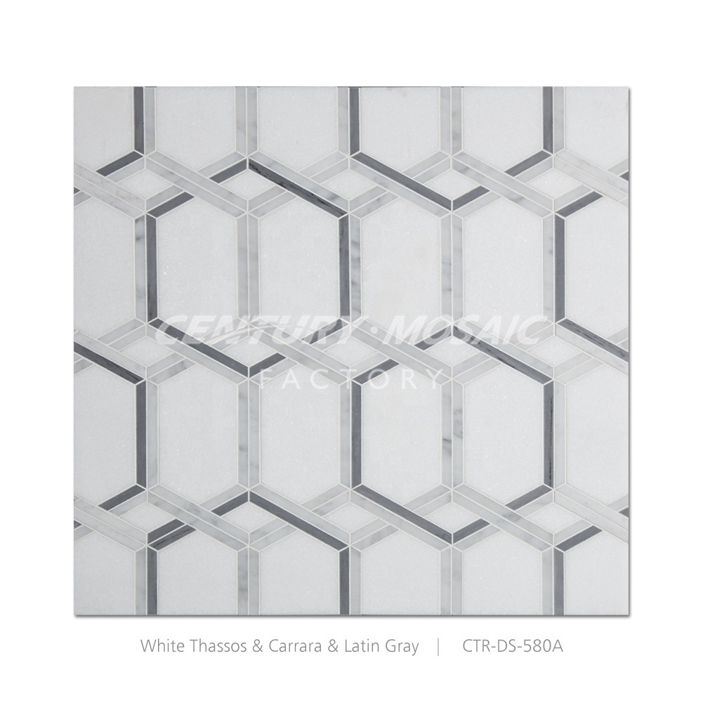 Century Mosaic Magic Grid Waterjet White Mosaic WaterJet Mosaic Tile Marble Flooring Design