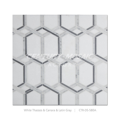 Century Mosaic Magic Grid Waterjet White Mosaic WaterJet Mosaic Tile Marble Flooring Design