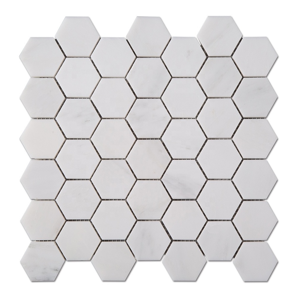 Centurymosaic Honed Statuary White Hexagon Marble Mosaic Tile for Wall and Floor Decoration in Living Room, Kitchen, Bathroom