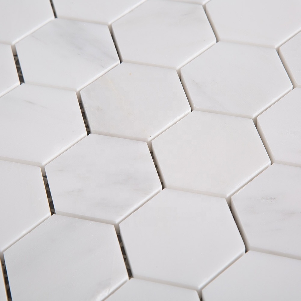 Centurymosaic Honed Statuary White Hexagon Marble Mosaic Tile for Wall and Floor Decoration in Living Room, Kitchen, Bathroom