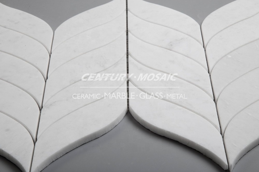 High Quality Glorious White Leaf Shaped Waterjet Mosaic Marble Tile Backsplash