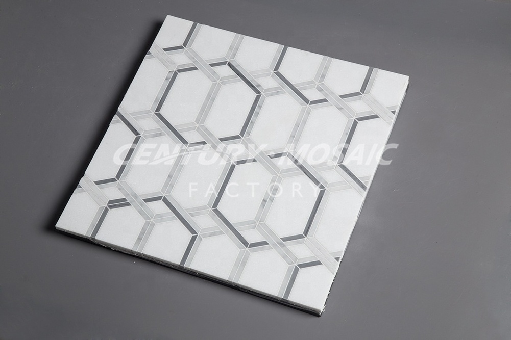 Century Mosaic Magic Grid Waterjet White Mosaic WaterJet Mosaic Tile Marble Flooring Design