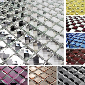 13 Facet Beveled Glass Silver and Purple beautiful Diamond Mosaic Mirror Tile Sheet