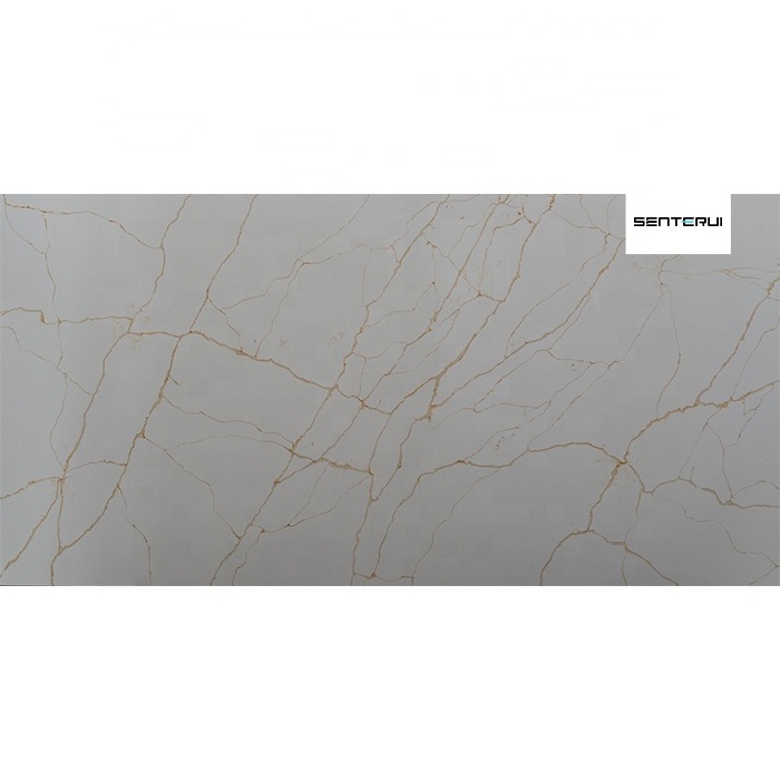 Centurymosaic Wholesale White Calacatta Artifical with Gold Veins Quartz Stone Slab for Countertops