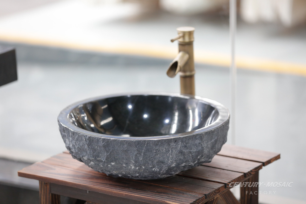 Centurymosaic Wholesale Natural Stone Freestanding Marble Black White Wash Hand Basin Sink Customized