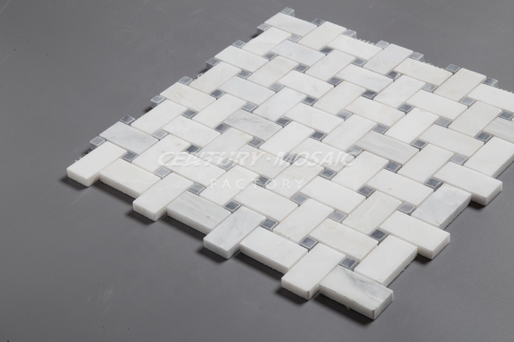 Statuary White & Gary Dot Basketweave Marble Mosaic for Indoor Decoration