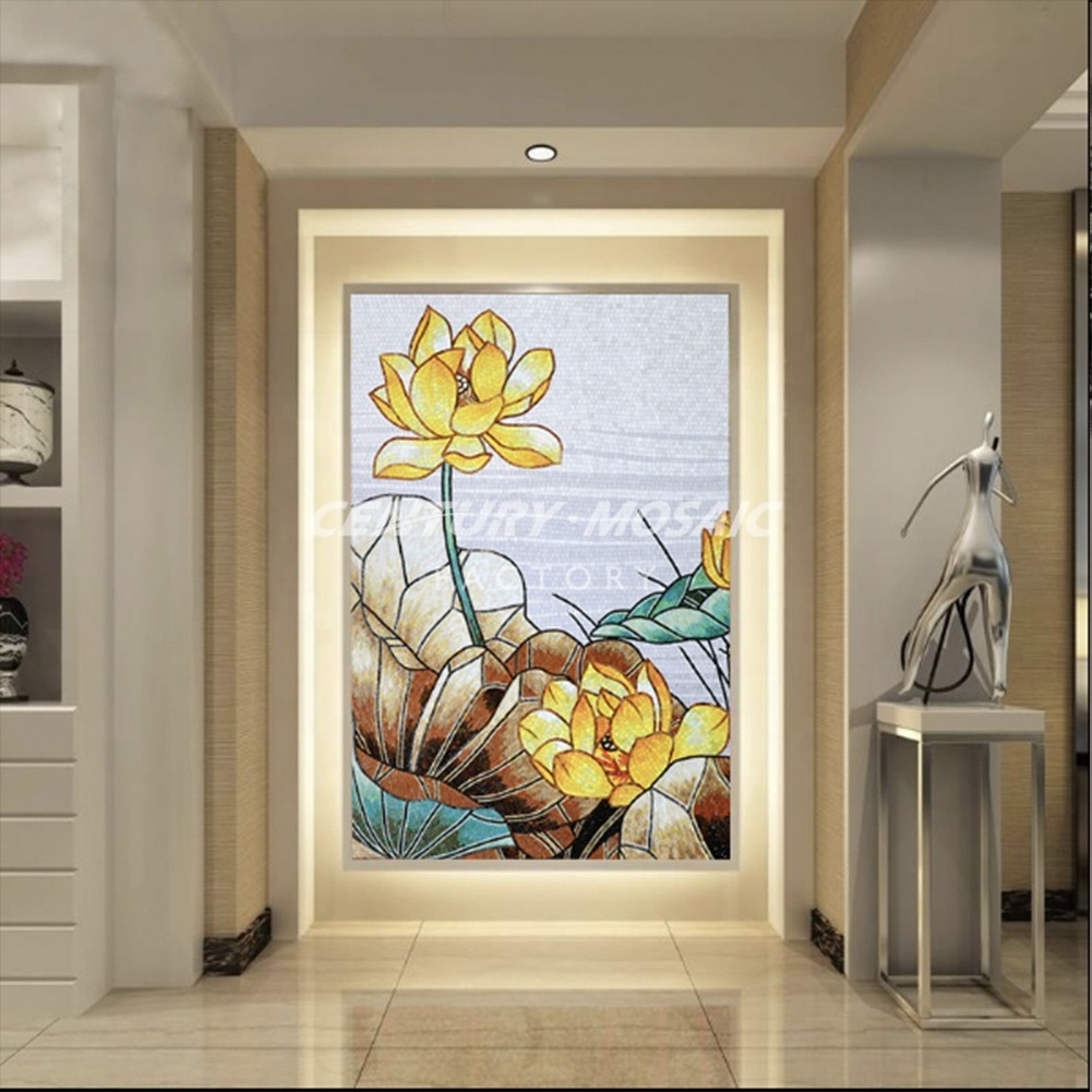 Centurymosaic Custom Flowers Hand Made Picture Patterns Full Glass Art Mural Mosaic Tile for Wall Decoration