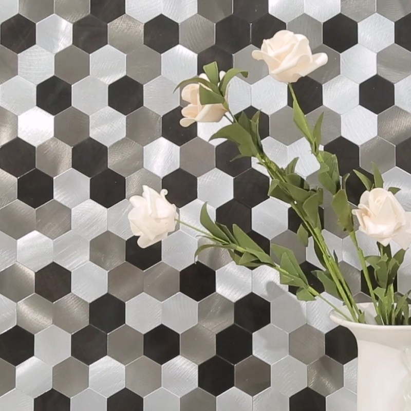 Silver Hexagon self Adhesive Mosaic Bathroom Tile Peel and Stick Hexagon