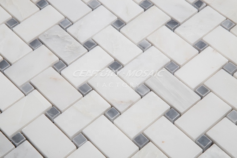 Statuary White & Gary Dot Basketweave Marble Mosaic for Indoor Decoration