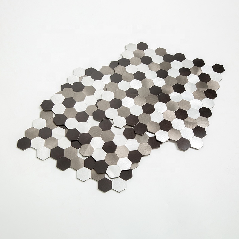 Silver Hexagon self Adhesive Mosaic Bathroom Tile Peel and Stick Hexagon