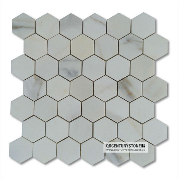 Centurymosaic Calacatta Gold 2 Inch Hexagon Marble Mosaic Tile Floor Wall for Kitchen Bathroom