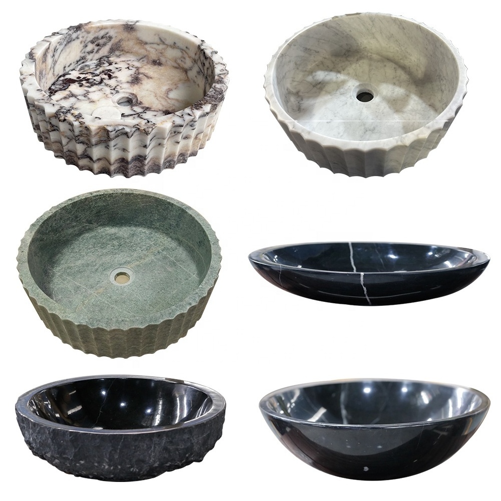 Centurymosaic Wholesale Natural Stone Freestanding Marble Black White Wash Hand Basin Sink Customized