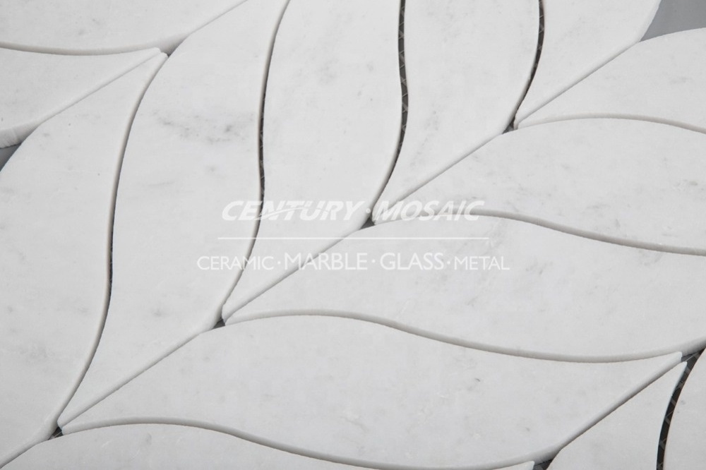 High Quality Glorious White Leaf Shaped Waterjet Mosaic Marble Tile Backsplash