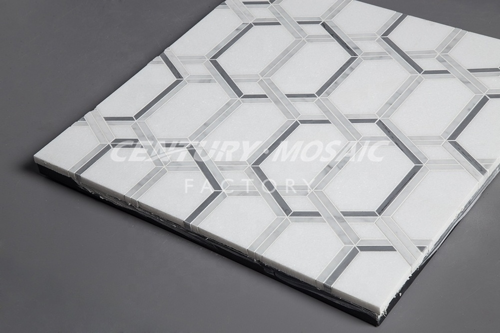 Century Mosaic Magic Grid Waterjet White Mosaic WaterJet Mosaic Tile Marble Flooring Design