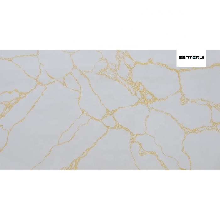 Centurymosaic Wholesale White Calacatta Artifical with Gold Veins Quartz Stone Slab for Countertops