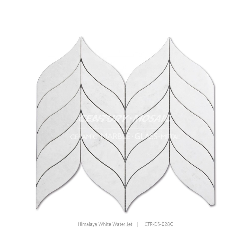 High Quality Glorious White Leaf Shaped Waterjet Mosaic Marble Tile Backsplash