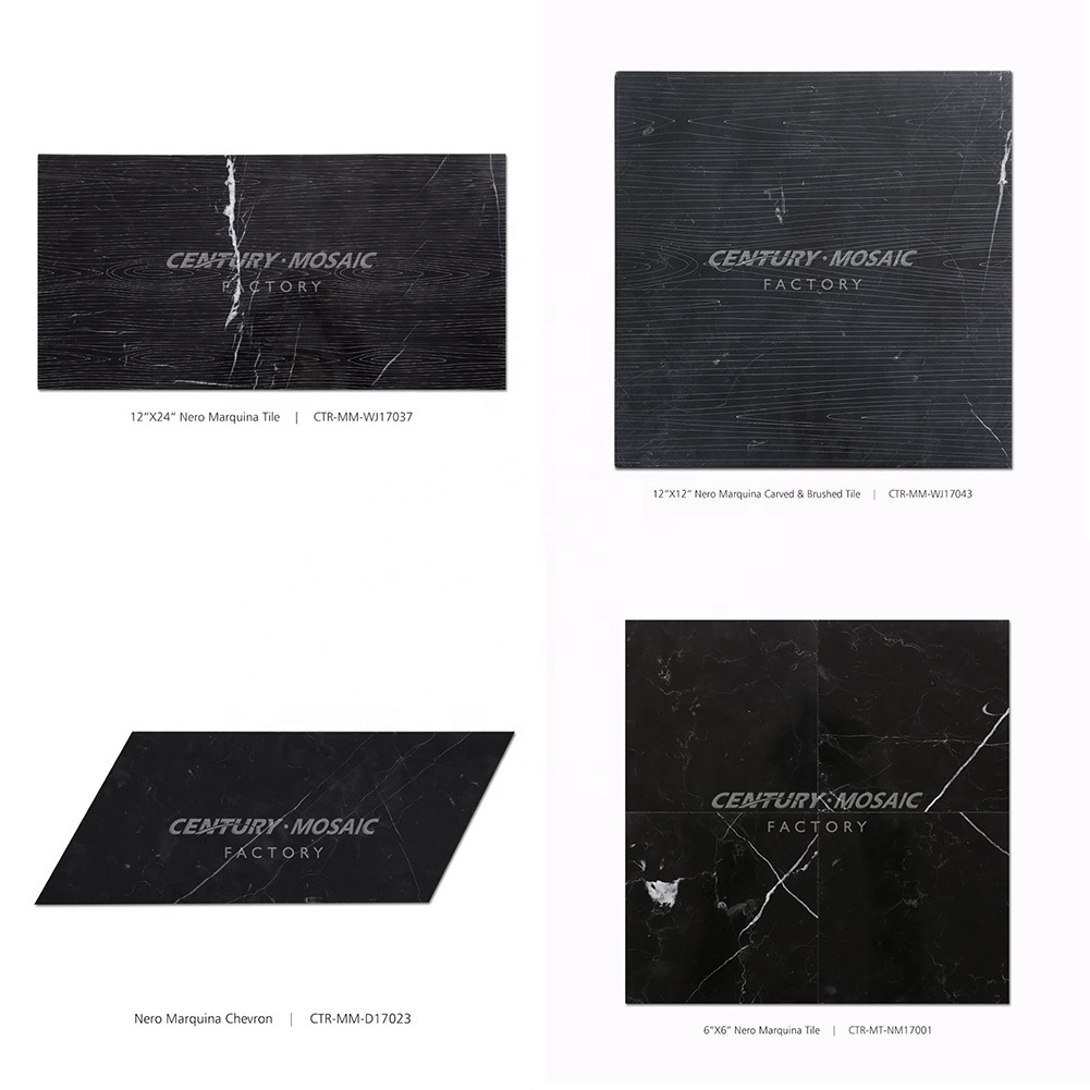 Century Mosaic Polished Natural Stone Nero Marquina Black Marble Tile Slabs Wholesale Price