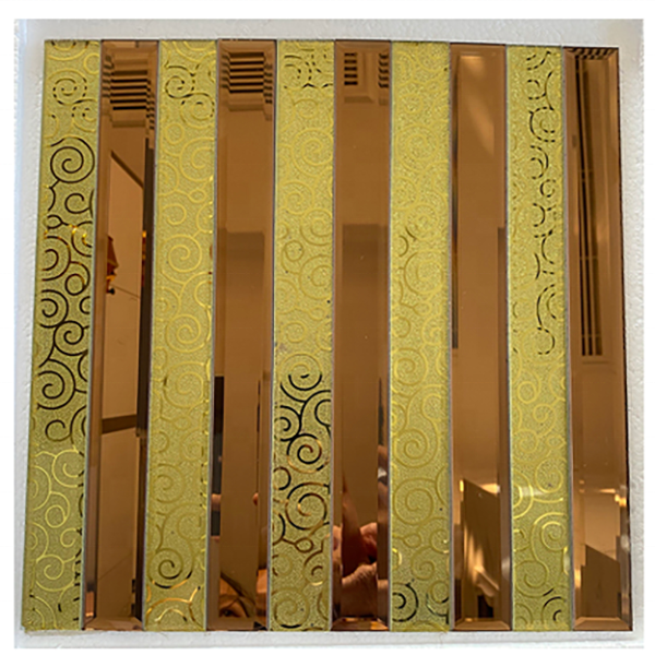 Five Face Strip Silver Rose Gold Pink Mirror Convexity Glass Tile Beveled Edge Mirror Glass Wall Tiles