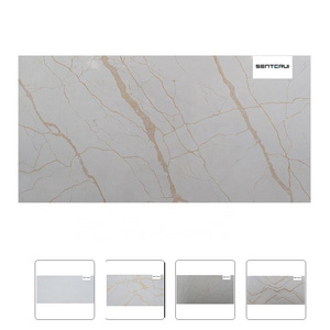 Centurymosaic Wholesale White Calacatta Artifical with Gold Veins Quartz Stone Slab for Countertops