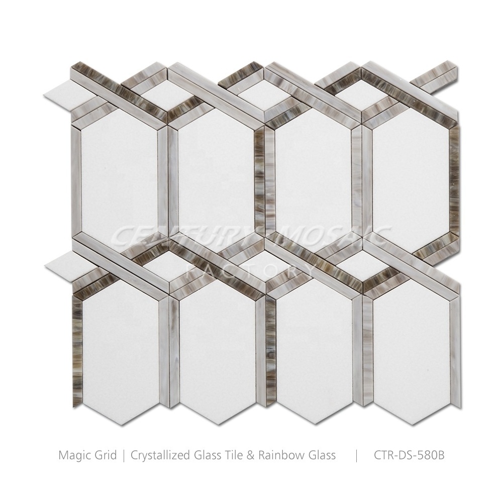 Century Mosaic Magic Grid Waterjet White Mosaic WaterJet Mosaic Tile Marble Flooring Design