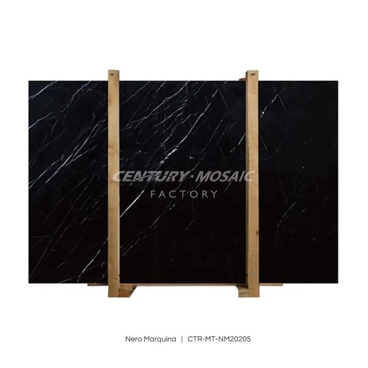 Century Mosaic Polished Natural Stone Nero Marquina Black Marble Tile Slabs Wholesale Price