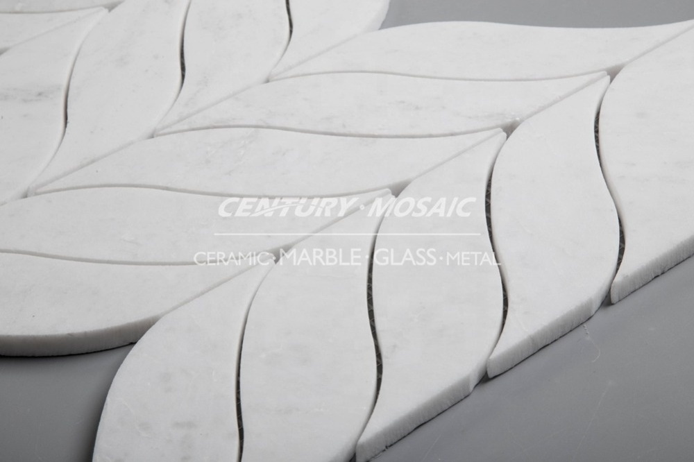 High Quality Glorious White Leaf Shaped Waterjet Mosaic Marble Tile Backsplash