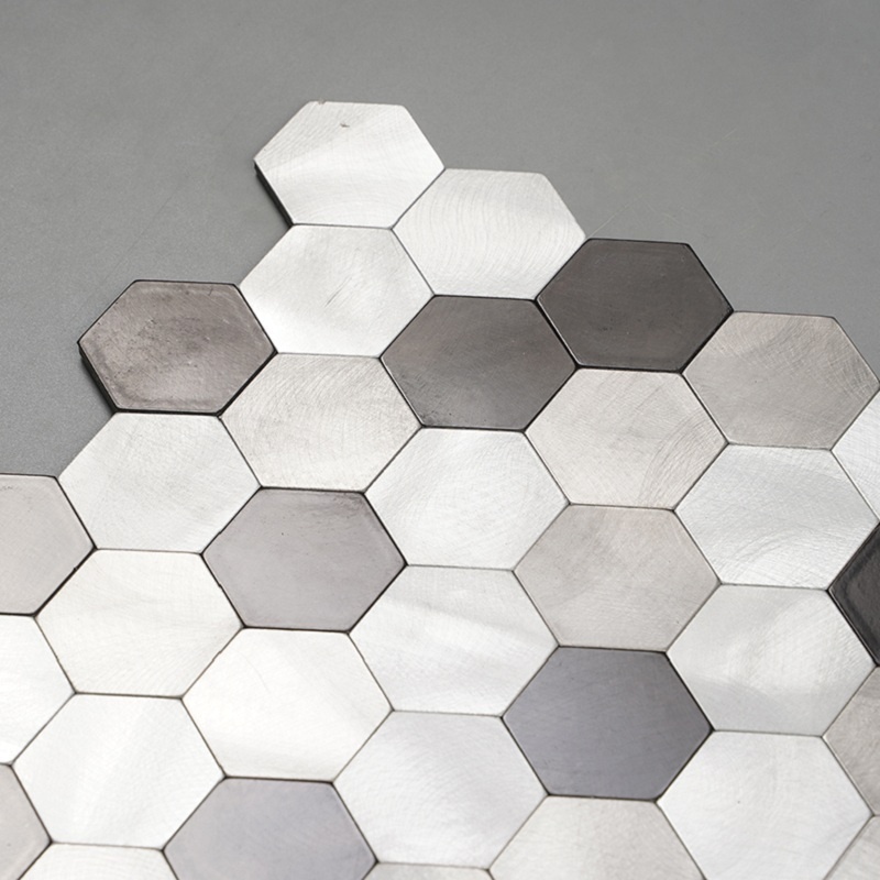 Silver Hexagon self Adhesive Mosaic Bathroom Tile Peel and Stick Hexagon