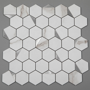 PVC Aluminum Hexagon White Silver Backsplash Peel and Stick Bathroom Tile Self Adhesive Tiles