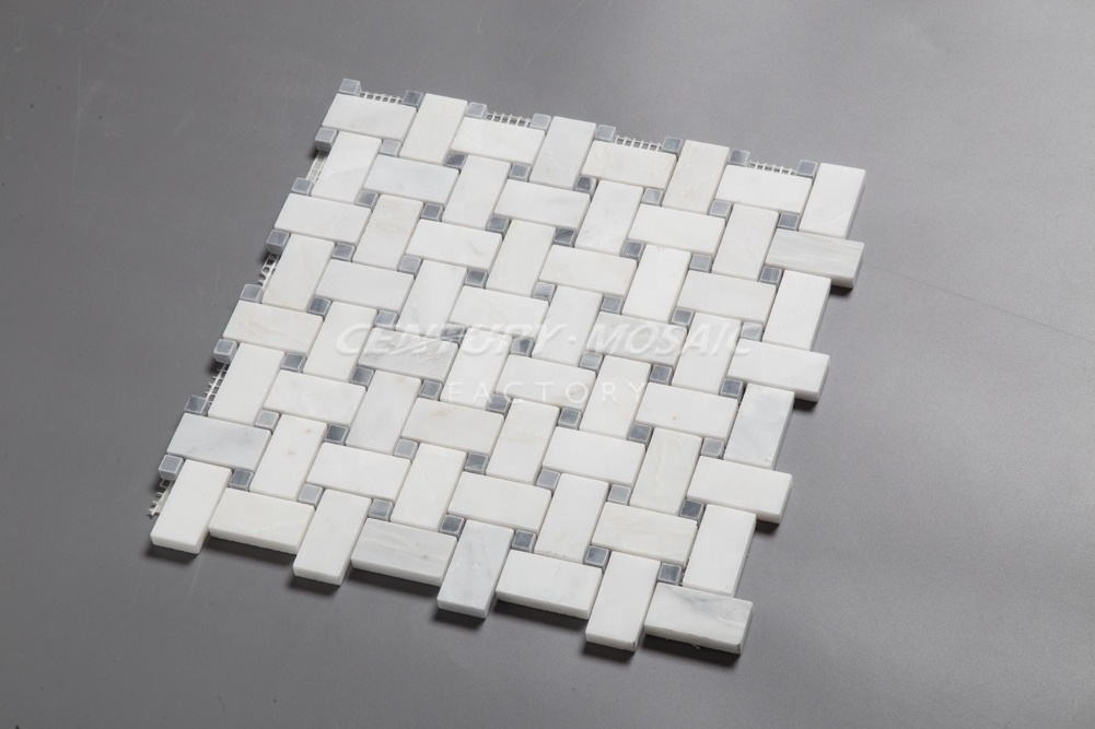 Statuary White & Gary Dot Basketweave Marble Mosaic for Indoor Decoration