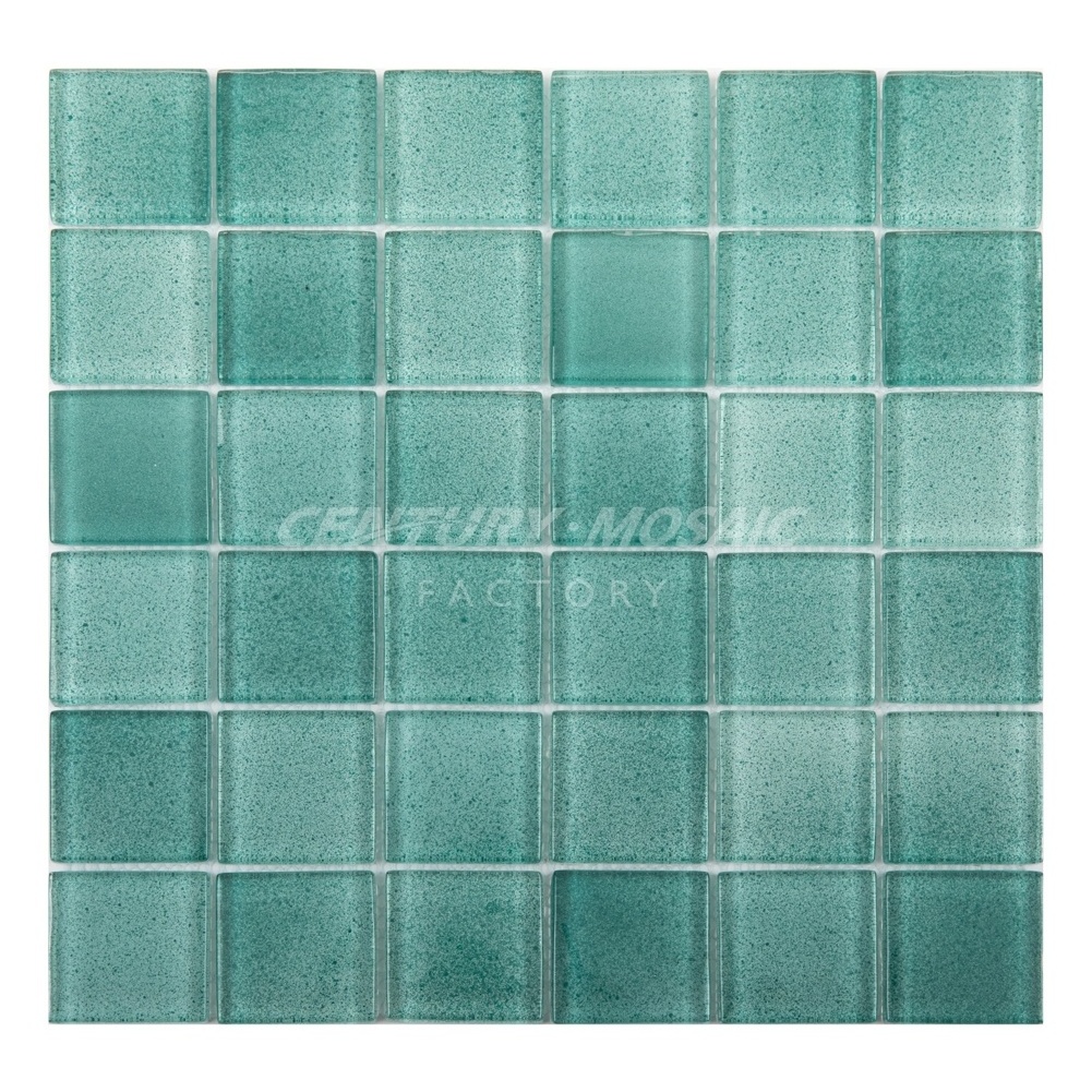 Century Mosaic Crystal Glass Blue Green Square Brick Swimming Pool Mosaic Tiles Wall Mosaic Manufacturer