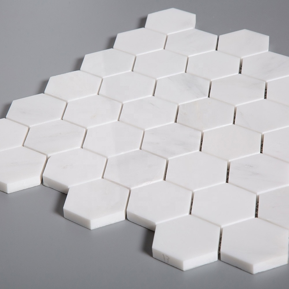 Centurymosaic Honed Statuary White Hexagon Marble Mosaic Tile for Wall and Floor Decoration in Living Room, Kitchen, Bathroom