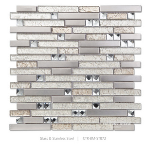 Popular Strip Silver Metal Mixed Glass Mosaic Tile For Kitchen