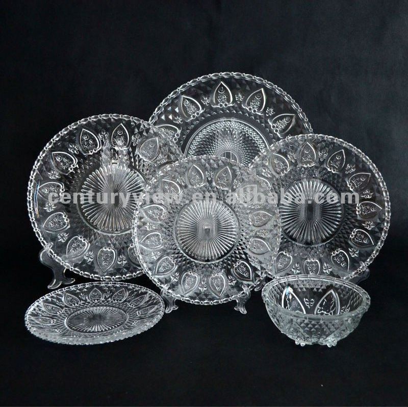 Aeofa heart design antique round clear glass dinner set plates