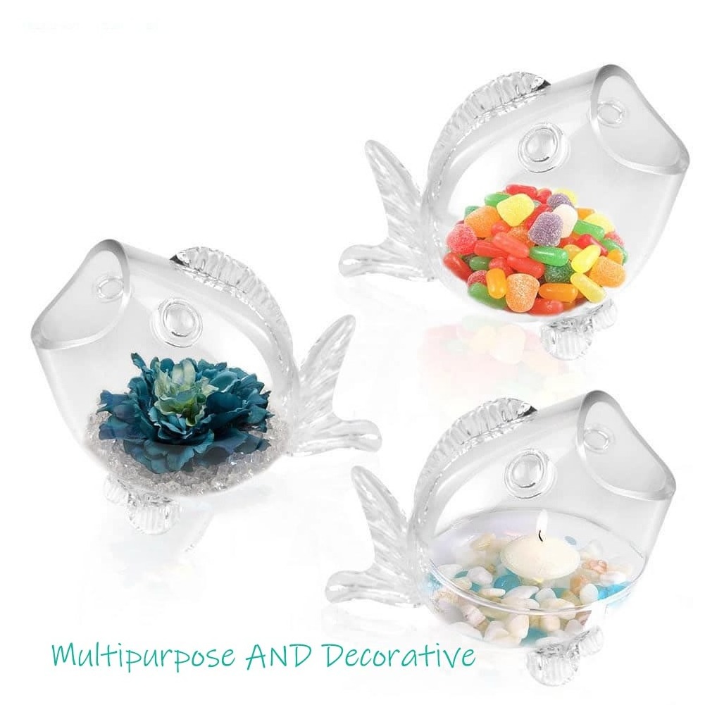 Aeofa transparent glass home living office decoration craft ornaments glass fish shape glass bowl for gift