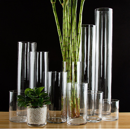 Aeofa machine and hand made cheap tall glass column cylinder vases set of 3 tall floor vases large for wedding flower